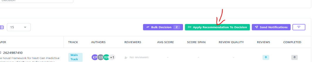 Apply Recommendation to Decision button