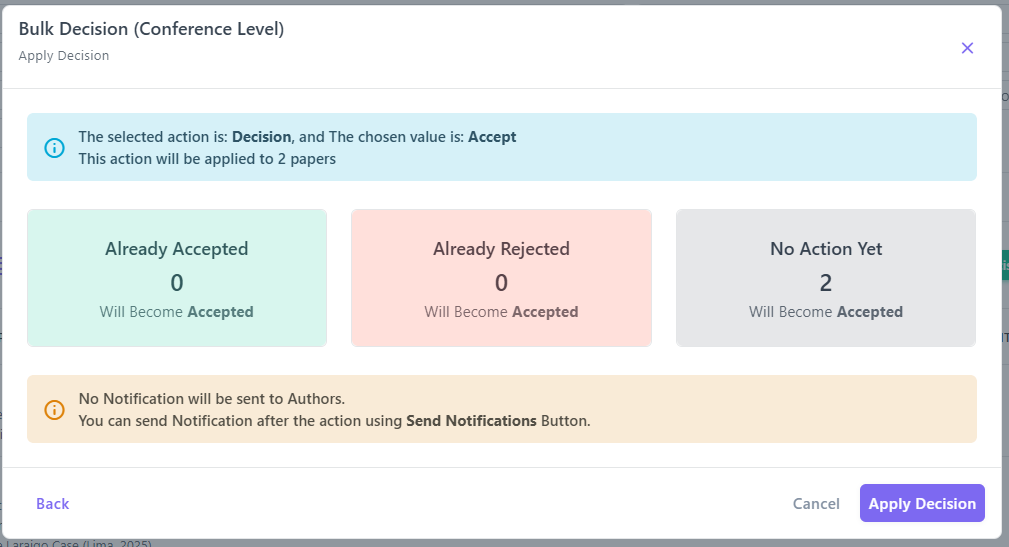 Confirm & Apply Decision – summary counts