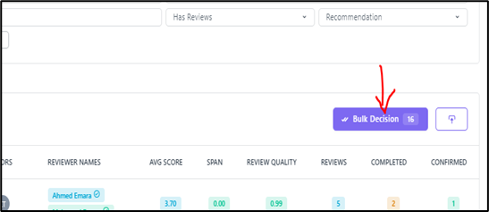 Bulk Decision button at the top right of the table