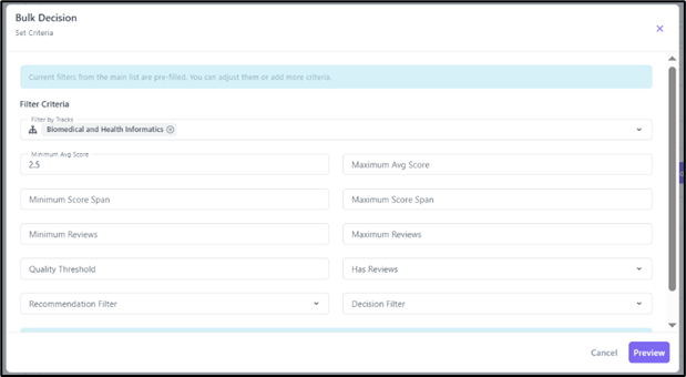 Bulk Decision – Set Criteria window
