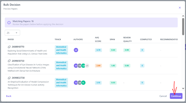 Bulk Decision – Preview Papers list